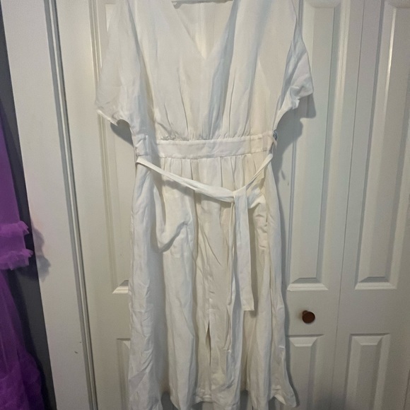 Madewell, white Linen-Blend Dolman-Sleeve Tie-Waist Midi Dress, Size 18 - Picture 7 of 10